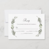 Einfaches modernes grünes Gold-Leaf-Hochzeitsstipe RSVP Karte (Rückseite)