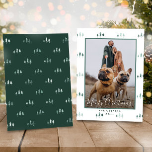 Einfaches, modernes grünes Weihnachtsbaum-Foto Feiertagskarte