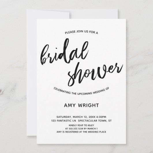 Einfaches, modernes Handwriting-Brautparty Einladung (Vorderseite)