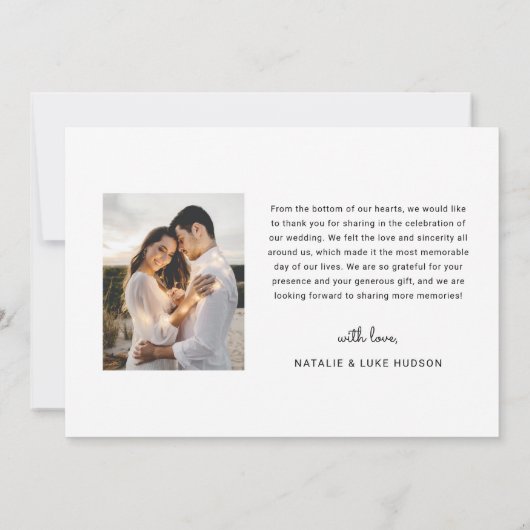 Einfaches modernes Heart Script-Hochzeitsskript-Fo Dankeskarte (Rückseite)