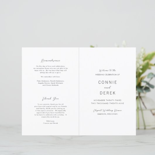 Einfaches modernes Hochzeitsprogramm (Stehend Vorderseite)