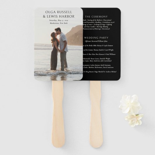 Einfaches modernes Hochzeitsprogramm in Schwarz Fächer (Vorne und Hinten)