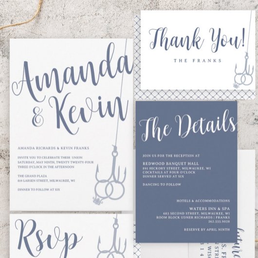 Einfaches modernes Hochzeitsschiff Blue Gray Einladung