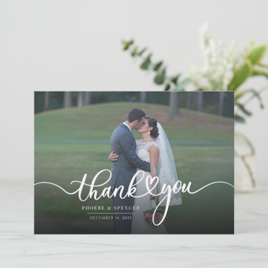 Einfaches modernes Hochzeitsstil-Foto Dankeskarte (Stehend Vorderseite)