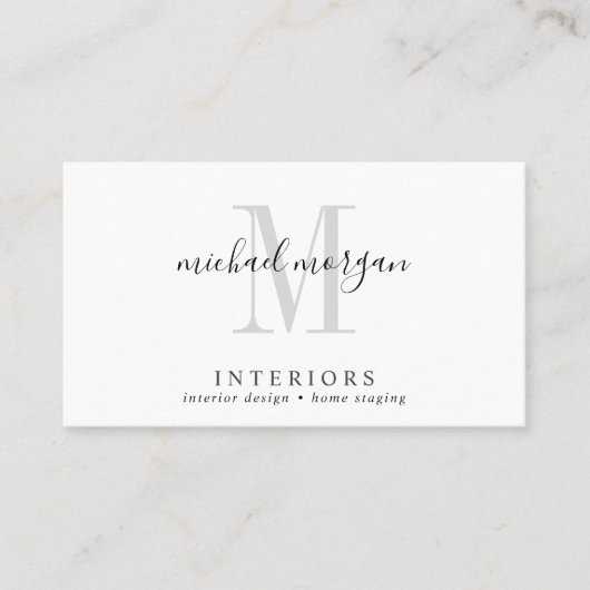 Einfaches modernes Innendesigner-Script-Monogramm Visitenkarte (Vorderseite)