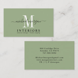 Einfaches modernes Innendesigner-Script Sage Green Visitenkarte