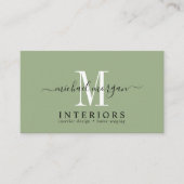Einfaches modernes Innendesigner-Script Sage Green Visitenkarte (Vorderseite)