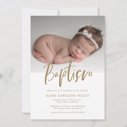 Einfaches modernes Kalligrafie-Taufbein-Foto Einladung (Vorderseite)