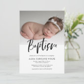 Einfaches modernes Kalligrafie-Taufbein-Foto Einladung (Stehend Vorderseite)