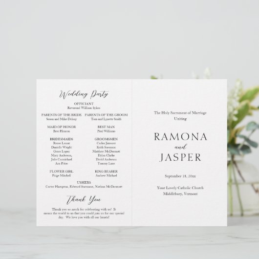 Einfaches, modernes katholisches Hochzeitsprogramm (Stehend Vorderseite)