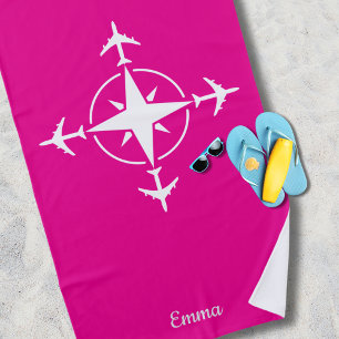 Einfaches modernes Kompass und Flugzeug, individue Strandtuch