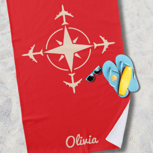 Einfaches modernes Kompass und Flugzeug Reise Anpa Strandtuch