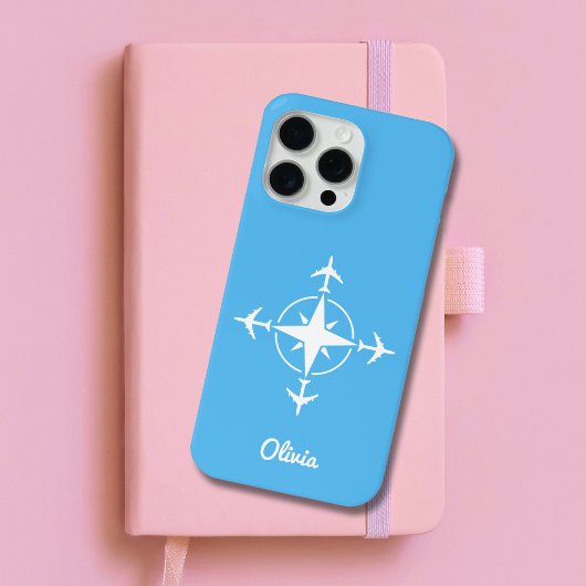 Einfaches modernes Kompass- und Flugzeug-Reise-Cus Case-Mate iPhone Hülle