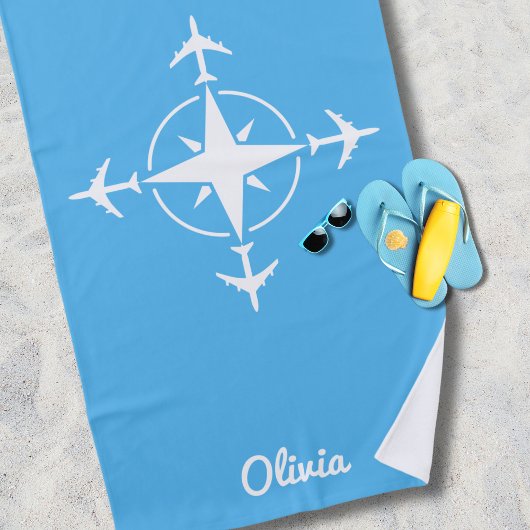 Einfaches modernes Kompass- und Flugzeug-Reise-Cus Strandtuch