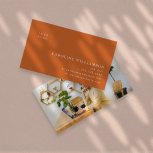 Einfaches, modernes Minimal Burnt Orange Logo Foto Visitenkarte