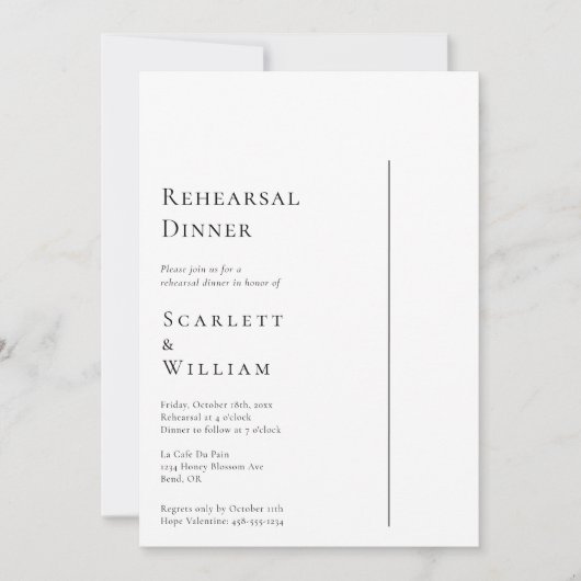 Einfaches, modernes Minimal-Hochzeit-Probe-Dinner Einladung (Vorderseite)