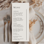 Einfaches, modernes Minimal-Hochzeitsmenü Menükarte<br><div class="desc">Dieses einfache, moderne und minimale Hochzeitsmenü ist eine zeitlose Verschmelzung von klassischem Charme und zeitgenössischer Einfachheit. Das minimalistische Design zeichnet sich durch klare Linien, neutrale Farbtöne und eine raffinierte Schwarz-Weiß-Farbgestaltung aus. Jedes Detail ist schlicht und elegant. Ob Sie eine traditionelle Zeremonie oder eine schicke, moderne Hochzeit planen, unsere Kollektion bietet...</div>