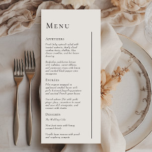 Einfaches, modernes Minimal-Hochzeitsmenü Menükarte