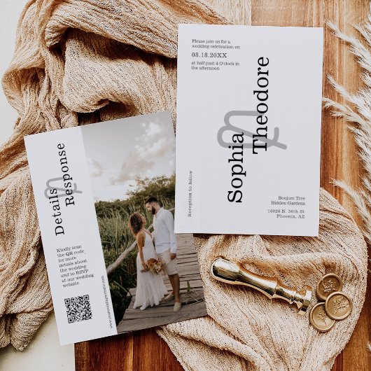 Einfaches, modernes Minimalistisches HochzeitQR-Co Einladung