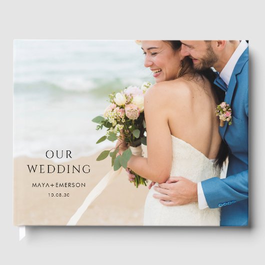 Einfaches modernes Monogram-Foto Hochzeitshaus Gästebuch (Vorderseite)