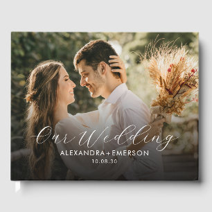 Einfaches modernes Monogram-Foto Hochzeitshaus Gästebuch