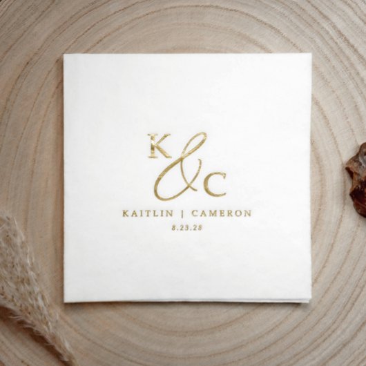 Einfaches modernes Monogramm Gold Hochzeits-Cockta Servietten Mit Folie