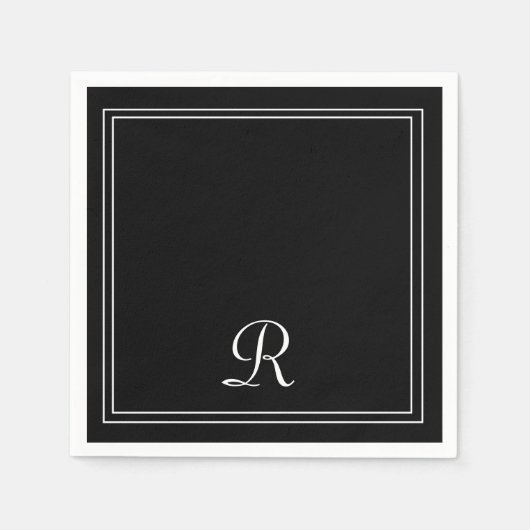 Einfaches, modernes Monogramm-Party aus Schwarz un Serviette (Vorderseite)