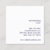 Einfaches, modernes Navy Blue Beruflich Square Quadratische Visitenkarte (Rückseite)