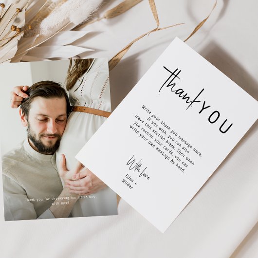 Einfaches modernes neutrales vertikales Baby-Dusch Dankeskarte