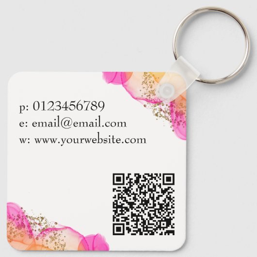 Einfaches, modernes Orange Pink QR Code Square Bus Schlüsselanhänger (Rückseite)