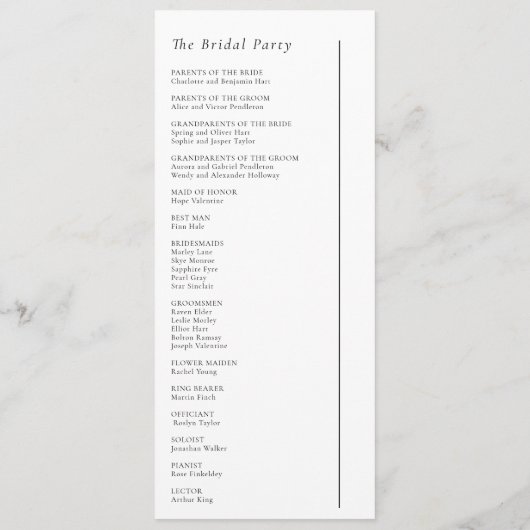 Einfaches, modernes Programm für das Hochzeitsflae (Rückseite)