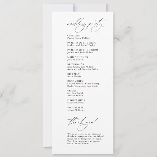 Einfaches, modernes Programm zur Hochzeit von weiß (Rückseite)