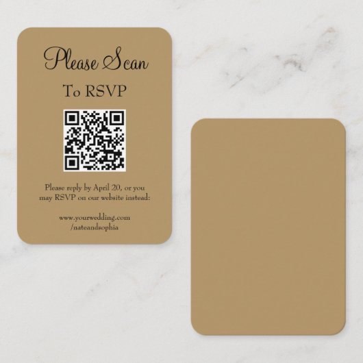 Einfaches, modernes QR-Code für Hochzeiten von Gol Begleitkarte (Vorne/Hinten)