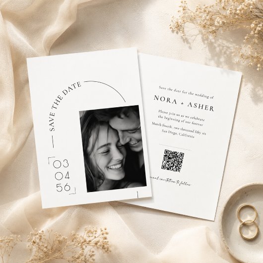 Einfaches modernes QR-Code-Hochzeitsbudget Save-th Save The Date