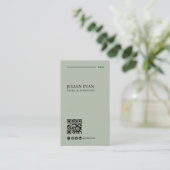 Einfaches modernes QR-Code Sage Grün Minimalistisc Visitenkarte (Stehend Vorderseite)