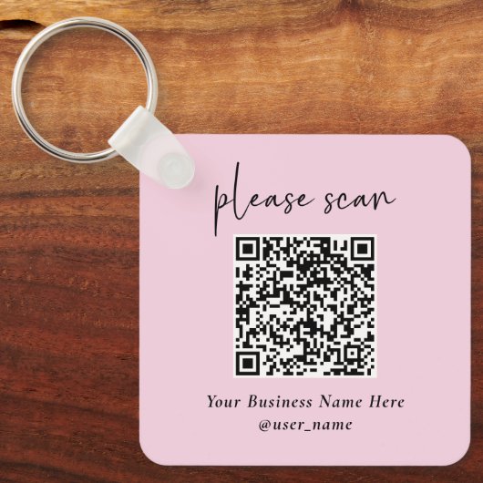 Einfaches, modernes QR-Format mit Logo-Back | Rosa Schlüsselanhänger (Vorderseite)
