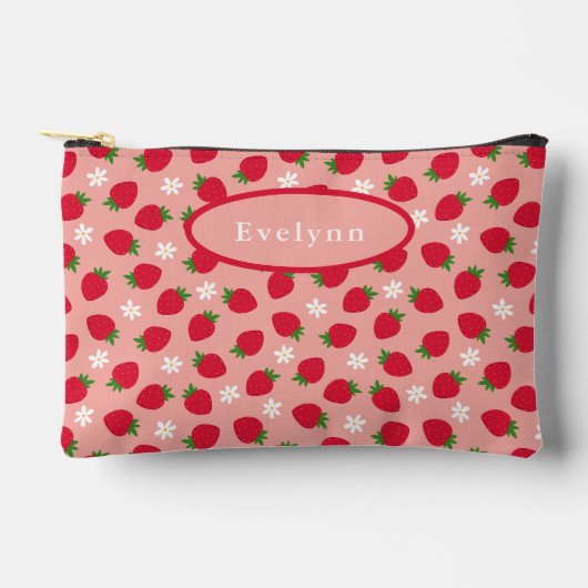 Einfaches modernes rosa Erdbeermuster Zubehörtasche (Vorderseite)