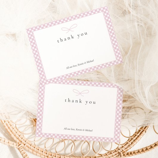 Einfaches, modernes rosa Kariertes Bow Dankeskarte