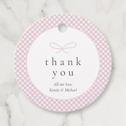 Einfaches, modernes rosa Kariertes Bow Geschenkanhänger (Vorderseite)