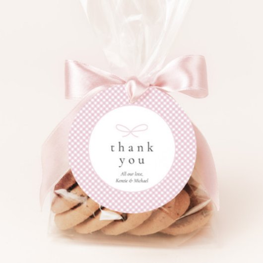 Einfaches, modernes rosa Kariertes Bow Geschenkanhänger