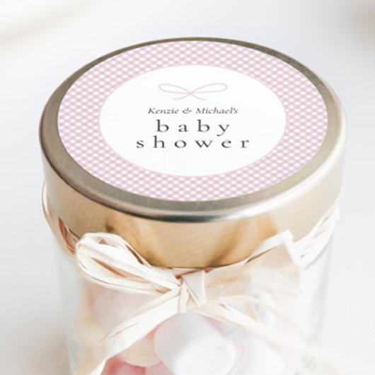 Einfaches, modernes rosa Kariertes Bow Runder Aufkleber