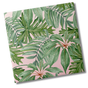 Einfaches modernes rosa Palmenblatt tropisches Flo Fliese