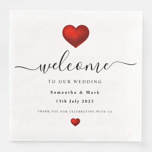 Einfaches modernes Rotes Herz Hochzeit Napkin Serviette (Vorderseite)