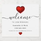 Einfaches, modernes Rotes Herz Hochzeitsoße Wine L Schaumweinetikett (Einzelnes Label)