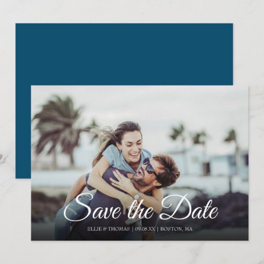 Einfaches, modernes Save the Date Script-Foto (Vorne/Hinten)