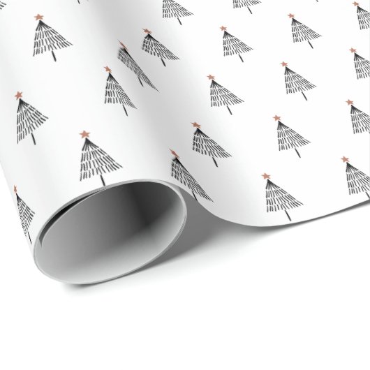 Einfaches, modernes Schwarz-Weiß-Weihnachtsbaum Geschenkpapier (Rolleneckpunkt)