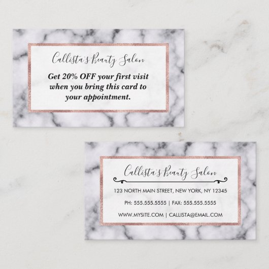 Einfaches, modernes Schwarz-weißes Marmorsteinmust Rabattkarte (Vorne/Hinten)