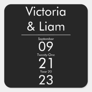 Einfaches, modernes Schwarzes Hochzeitsplatz Quadratischer Aufkleber