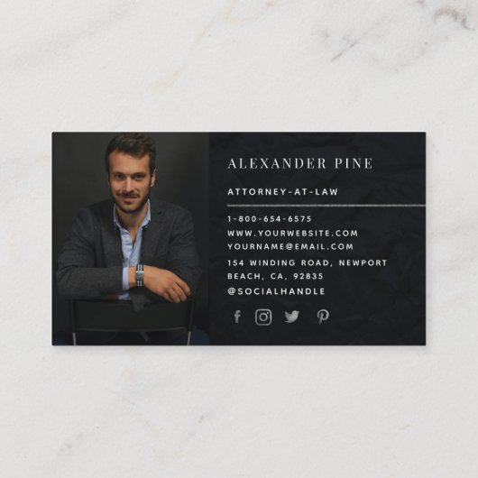 Einfaches, modernes Schwarzes Silber Berufliches F Visitenkarte (Rückseite)