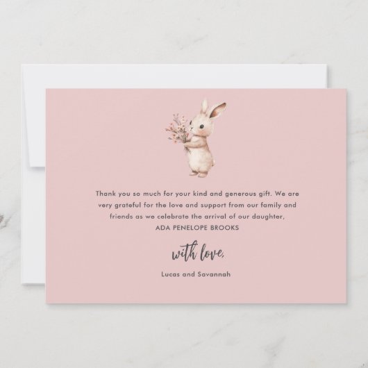 Einfaches, modernes Script Blush Pink Baby Girl Dankeskarte (Rückseite)